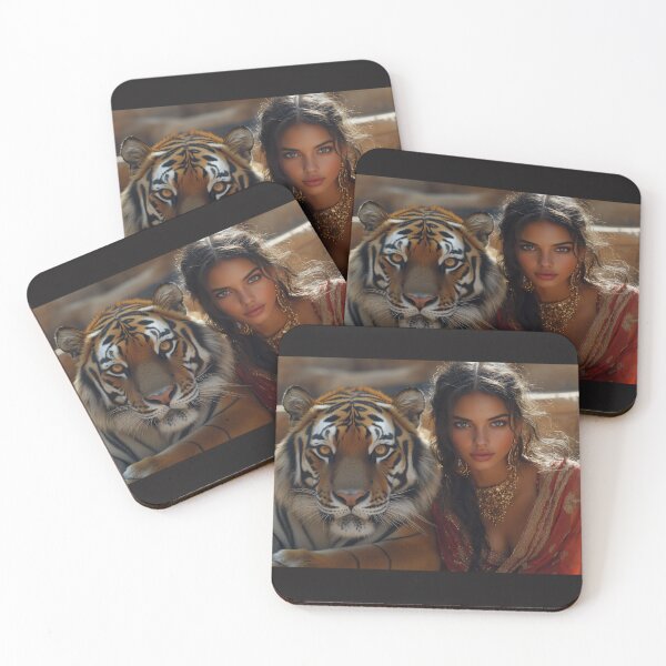 Item preview, Wild Grace: Woman and Tiger in Harmony designed and sold by ArtVibeCo.