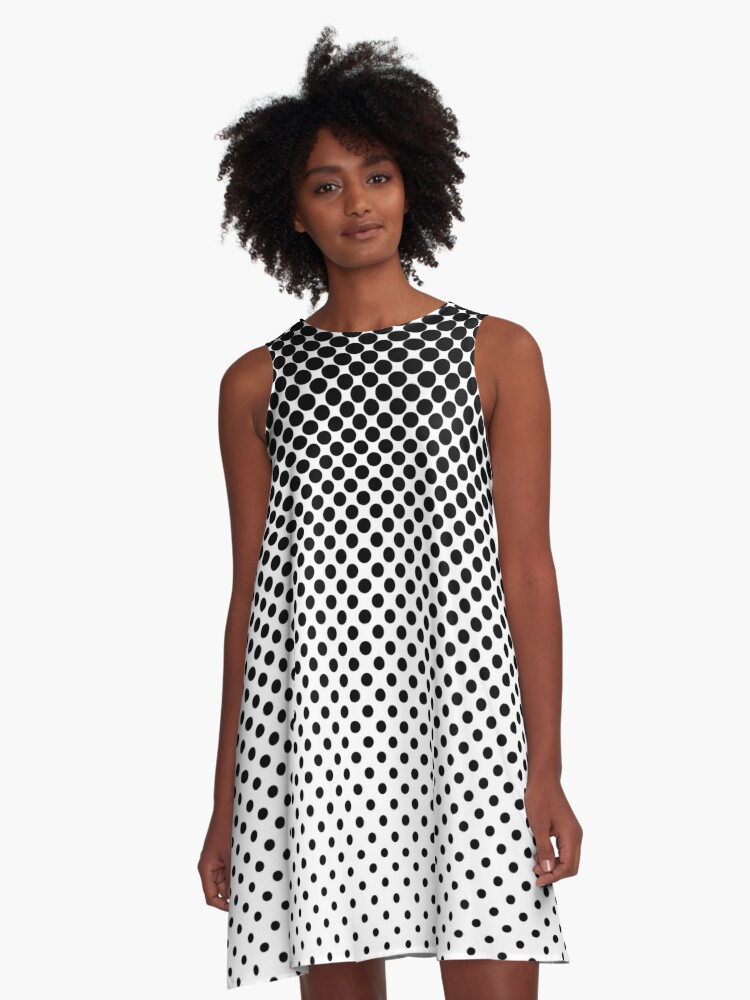 Black and White Polka Dots - Half Tone Dot Print | A-Line Dress