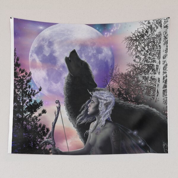 Item preview, Silvermoon wild huntress forest fairy elf full moon wolf rider designed and sold by GreyForest.