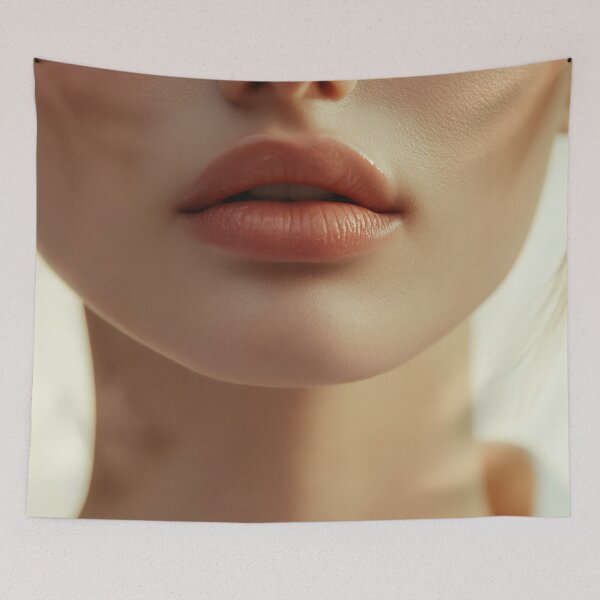 Item preview, A close-up view of full, well-defined lips illuminated by soft natural light, creating a serene and inviting ambiance. designed and sold by anytka.