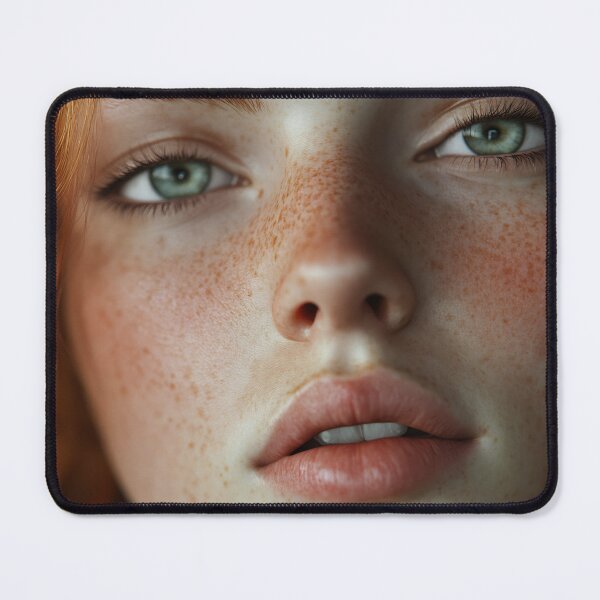 Item preview, Close-up of a girl with striking green eyes and red curly hair, showcasing her freckles and soft expression in natural light. designed and sold by anytka.