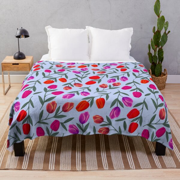 Item preview, Cottagecore Colourful Tulips on Blue designed and sold by Lindsay Marie Patterns.