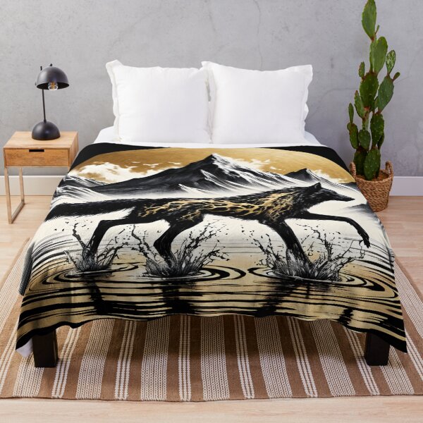 Item preview, Gold Charcoal Wolf on Water, Ai Generated Art  designed and sold by ACC .