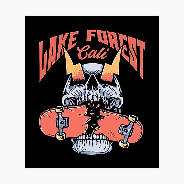 Item preview, Lake Forest California Skateboarding Skull - Orange Text designed and sold by TimelessLocales.