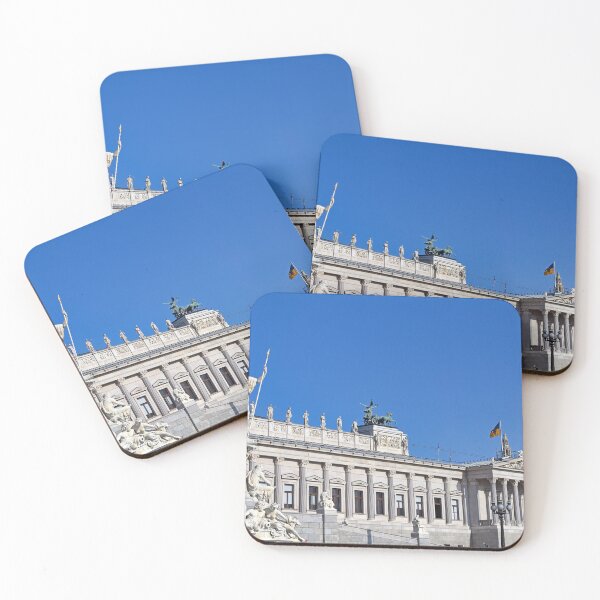 Item preview, Pallas Athena statue in front of Austrian Parliament and Rathaus tower in Vienna,Austria designed and sold by goceris.
