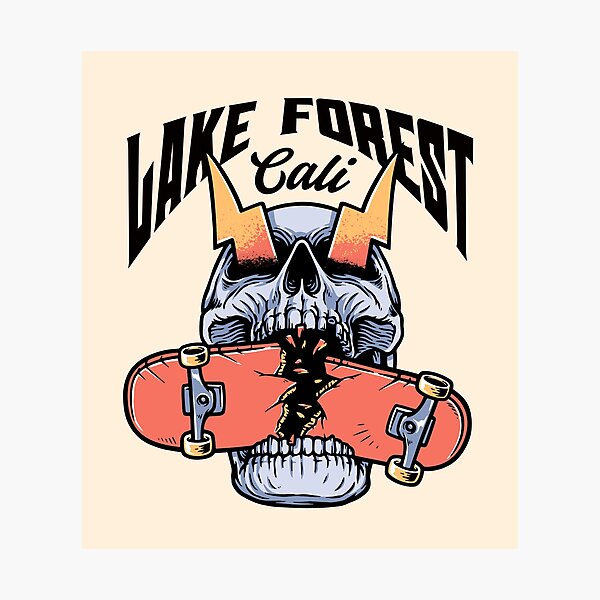 Item preview, Lake Forest California Skateboarding Skull - Black Text designed and sold by TimelessLocales.