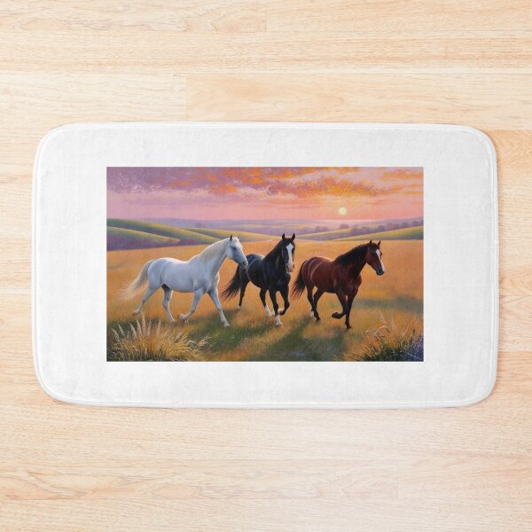 Item preview, A calm meadow dotted with horses under a vibrant sunset designed and sold by EtCreative.
