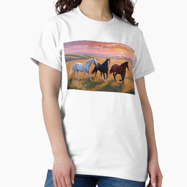 Item preview, A calm meadow dotted with horses under a vibrant sunset designed and sold by EtCreative.