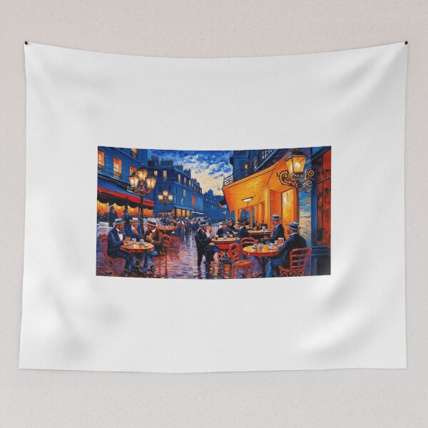Item preview, A vibrant Parisian cafe terrace at dusk  designed and sold by EtCreative.