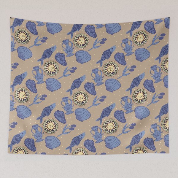 Item preview, Mediterranean Dream Pattern – Coffee  Sun, Sea, and Olive Aesthetic - Illustration Jemma Jamie Skidmore  designed and sold by Jemma Jamie Skidmore.