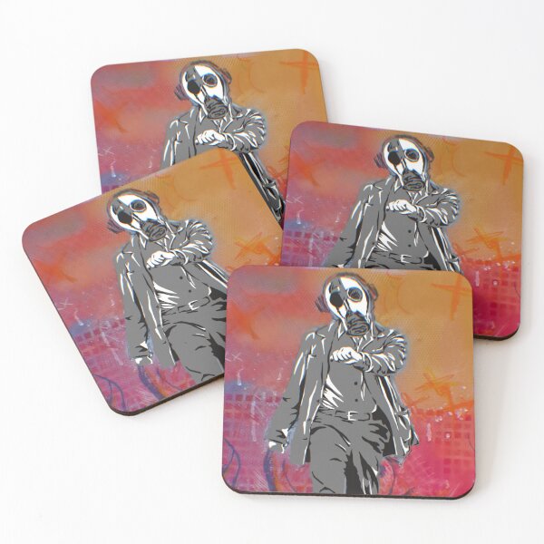 Item preview, meme walking w/ gas mask headphones sticker poster designed and sold by Funt-Case.