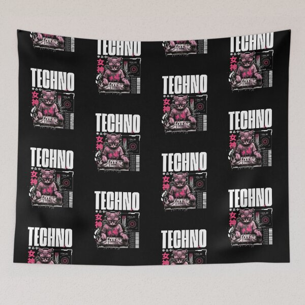 Item preview, TECHNO  - Futute Cat Dj Vibes (White/Pink)  designed and sold by Discothreadz.