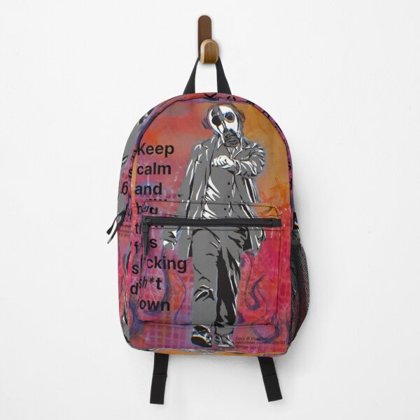 Item preview, Meme walking w/ gas mask headphones sticker poster burn it down designed and sold by Funt-Case.