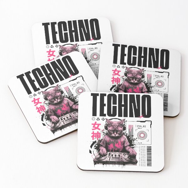 Item preview, TECHNO  - Future Cat Dj Vibes (Black/Pink)  designed and sold by Discothreadz.