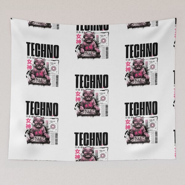 Item preview, TECHNO  - Future Cat Dj Vibes (Black/Pink)  designed and sold by Discothreadz.