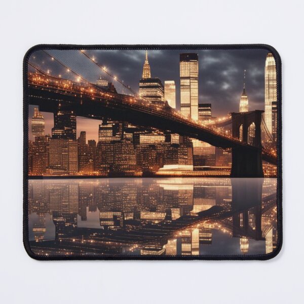 Item preview, New York City skyline at dusk, with glowing lights and reflections in the water designed and sold by PBSMondo.