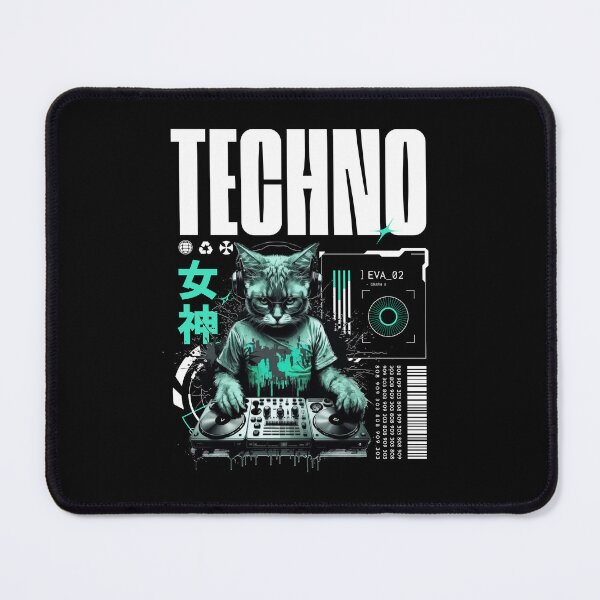 Item preview, TECHNO - Future Cat Dj Vibes (White/Teal) designed and sold by Discothreadz.
