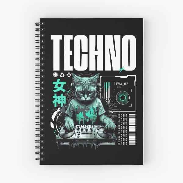 Item preview, TECHNO  - Future Cat Dj Vibes (White/Teal)  designed and sold by Discothreadz.