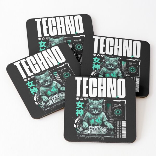 Item preview, TECHNO  - Future Cat Dj Vibes (White/Teal)  designed and sold by Discothreadz.