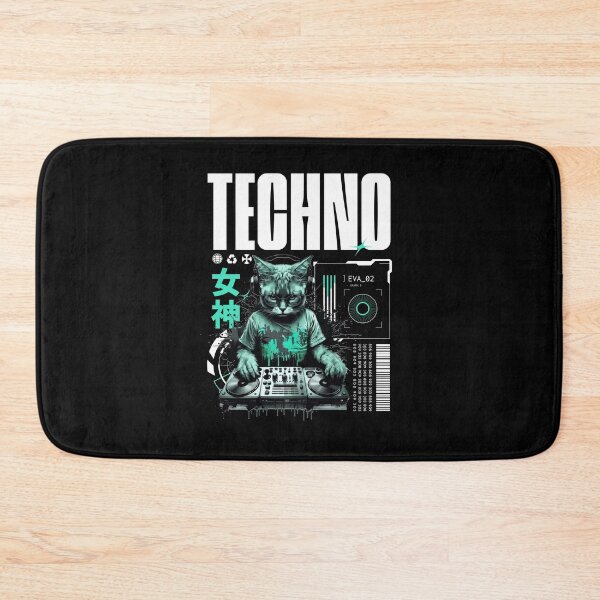 Item preview, TECHNO  - Future Cat Dj Vibes (White/Teal)  designed and sold by Discothreadz.