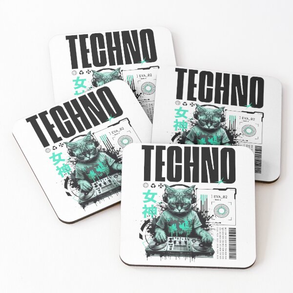 Item preview, TECHNO  - Future Cat Dj Vibes (Black/Teal)  designed and sold by Discothreadz.