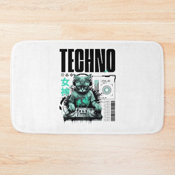 Item preview, TECHNO  - Future Cat Dj Vibes (Black/Teal)  designed and sold by Discothreadz.