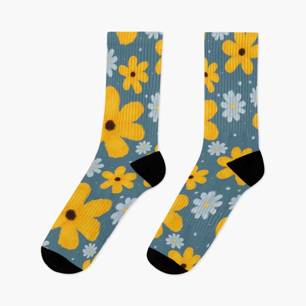 Item preview, yellow and light blue flower patter designed and sold by Fridayscorner.