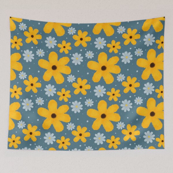 Item preview, yellow and light blue flower patter designed and sold by Fridayscorner.