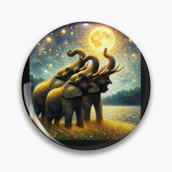 Item preview, Starry Night Three Elephants Howling at Moon Van Gogh Lover designed and sold by Kimberley King Art  King Art.