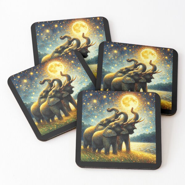 Item preview, Starry Night Three Elephants Howling at Moon Van Gogh Lover designed and sold by Kimberley King Art  King Art.