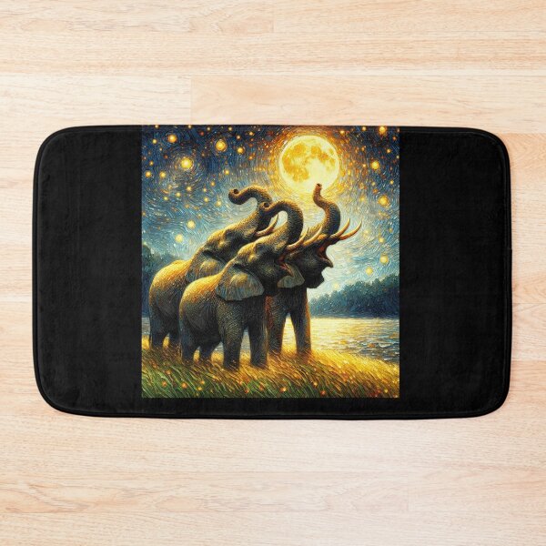 Item preview, Starry Night Three Elephants Howling at Moon Van Gogh Lover designed and sold by Kimberley King Art  King Art.