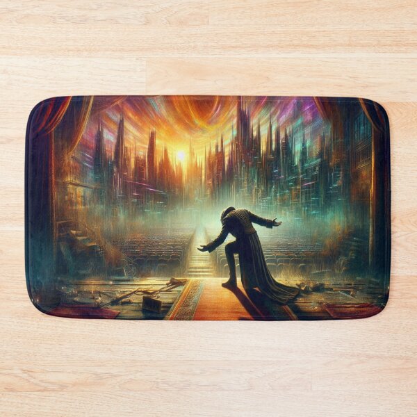 Item preview, AI generated man bowing on stage, dystopian fantasy designed and sold by AI-this-is-AI.