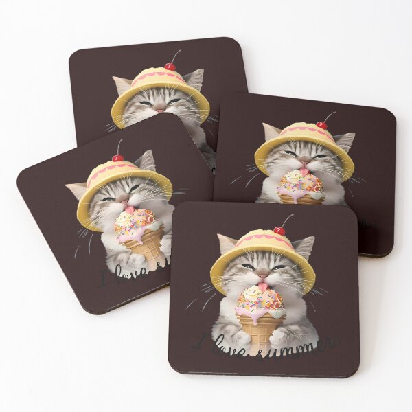 Item preview,  Cute Cat with Ice Cream Cone - Kawaii Dessert Kitten Art designed and sold by NileNova.