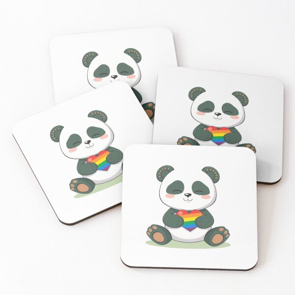 Item preview, Green Panda with Rainbow Pride Flag Heart designed and sold by svarupa.