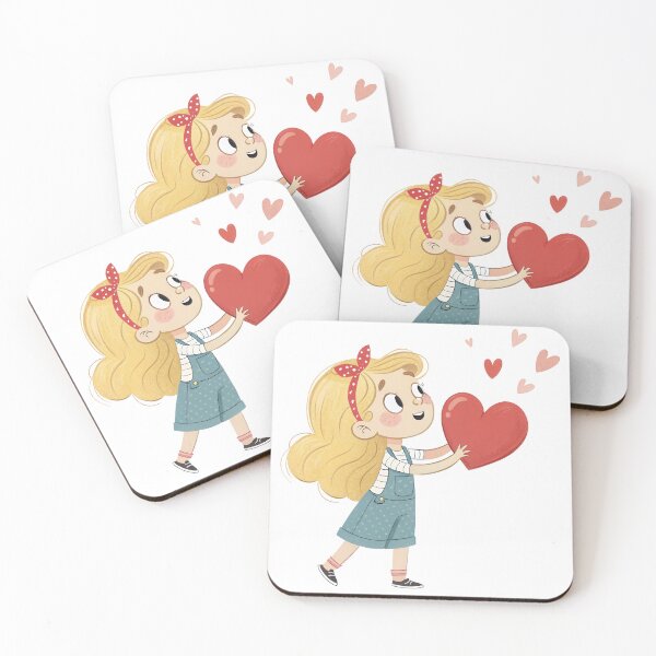 Item preview, A cheerful girl with blonde hair carries a large red heart designed and sold by DedeeArtthai.