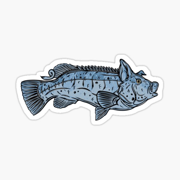Item preview, Blue jig pig sticker  designed and sold by DEREK MOORE.