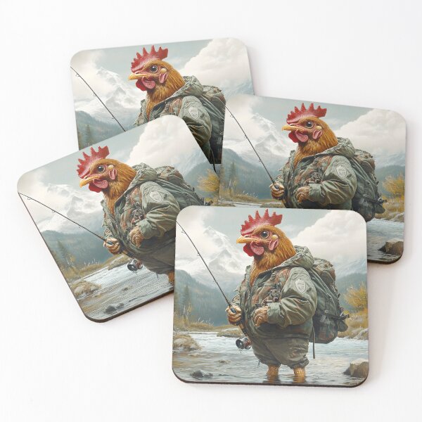 Item preview,  Anthropomorphic Chicken Fishing in Scenic Wilderness with Backpack designed and sold by Artessie.