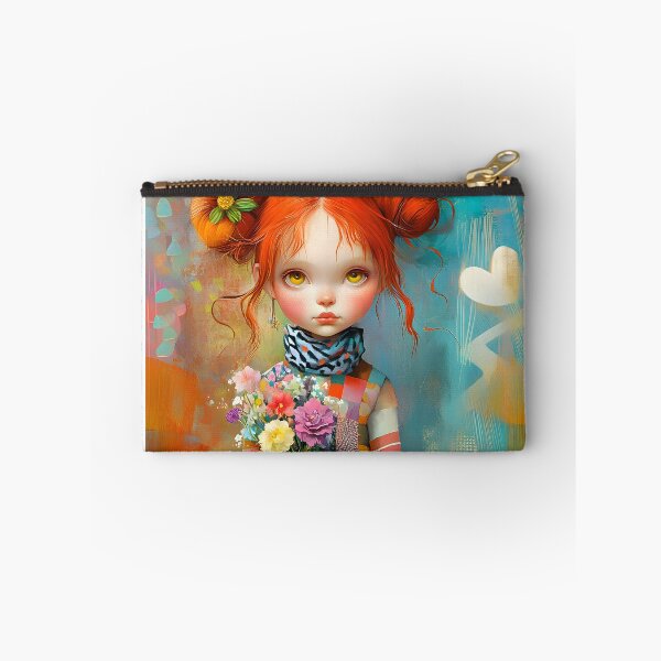 Item preview, Whimsical girl with patchwork dress and curious cat designed and sold by Artessie.