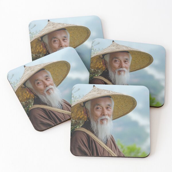 Item preview, Elderly man with straw hat and basket in rural scene. designed and sold by Artessie.