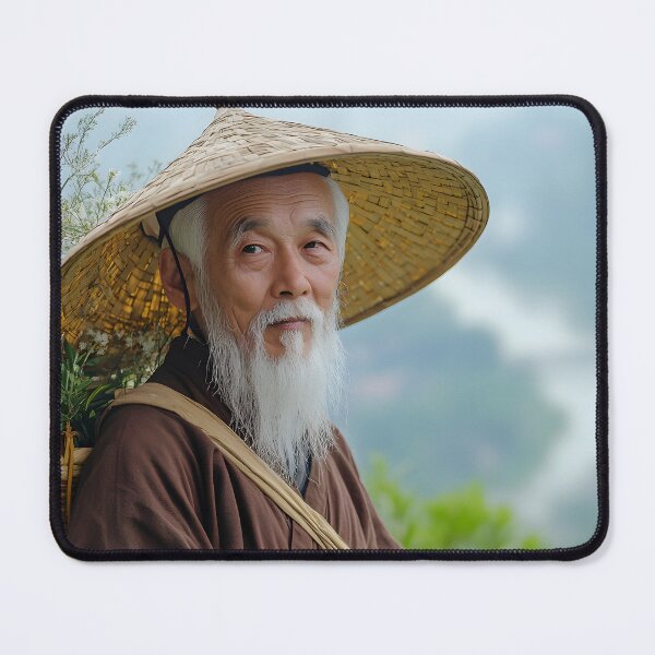 Item preview, Elderly man with straw hat and basket in rural scene. designed and sold by Artessie.