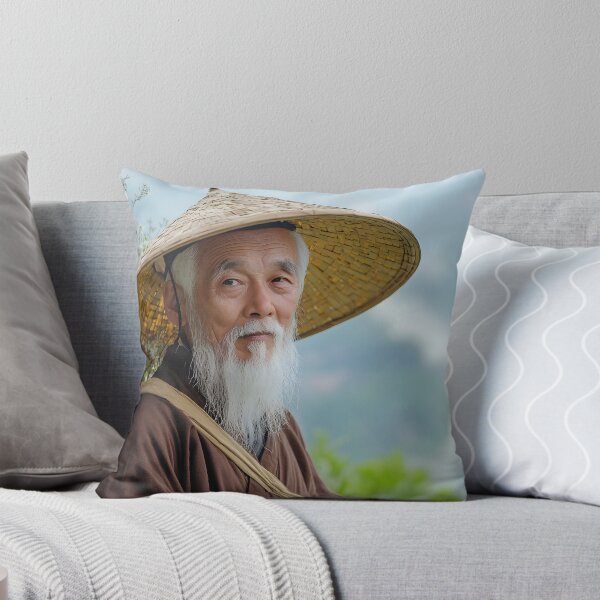 Item preview, Elderly man with straw hat and basket in rural scene. designed and sold by Artessie.