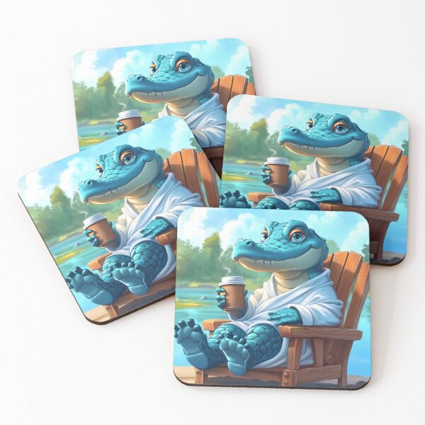 Item preview, Relaxed alligator enjoys coffee by the riverside designed and sold by Artessie.