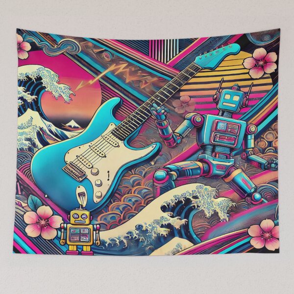 Item preview, Music Meets Art: Japanese-Style Electric Guitars with Waves and Floral Elegance - Model 8 designed and sold by NeonBot_Shop.