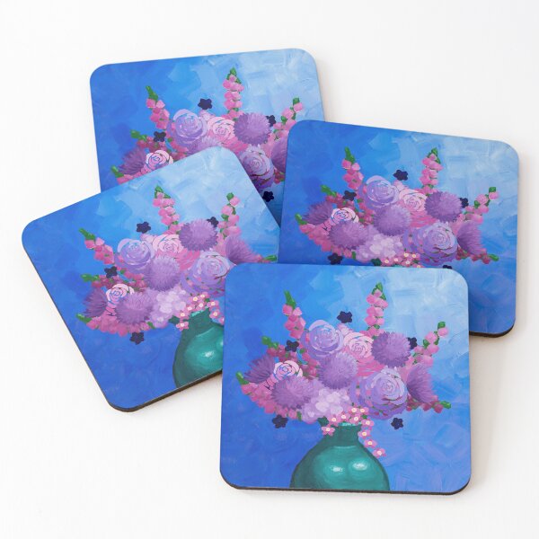 Item preview, Green vase of purple flowers  designed and sold by Rebecca Joy Art.