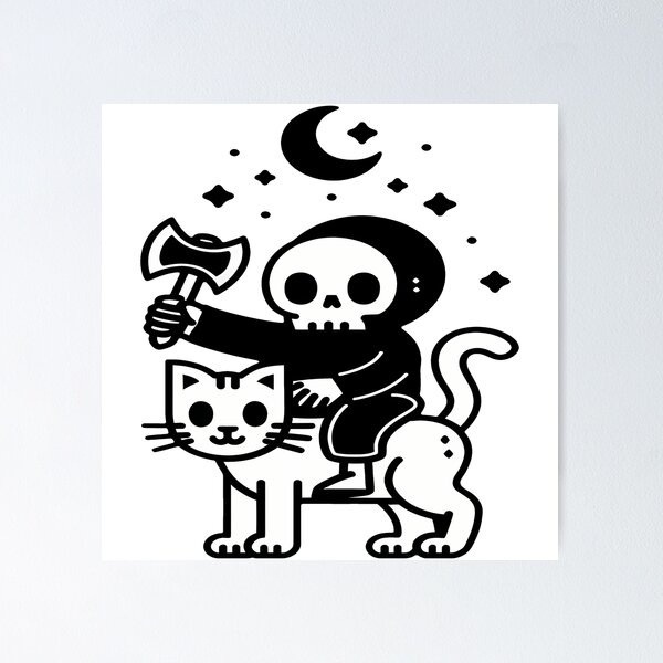Item preview, grim reaper on cat designed and sold by ThreadHavenCo.