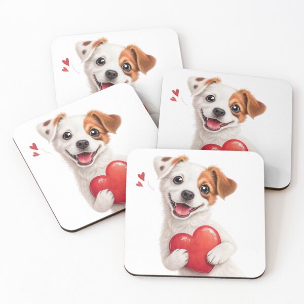 Item preview, A cheerful dog holds a red heart. designed and sold by DedeeArtthai.
