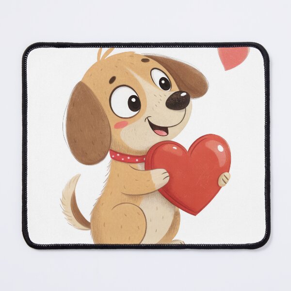 Item preview, A cheerful cartoon dog holding a red heart. designed and sold by DedeeArtthai.