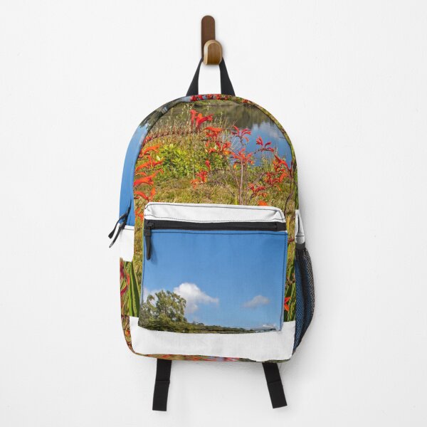 Item preview, Tranquil Lakeside with Vibrant Red Flowers designed and sold by David Patterson.