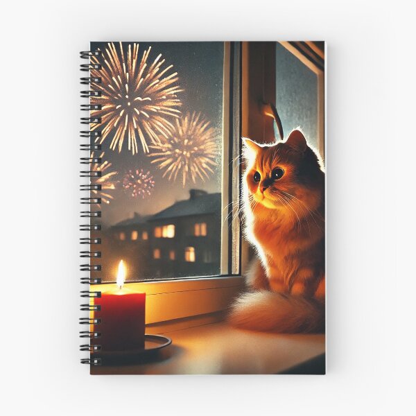 Item preview, "Golden Glow: A Cat's Quiet Wonder Amid Fireworks" designed and sold by philpace.