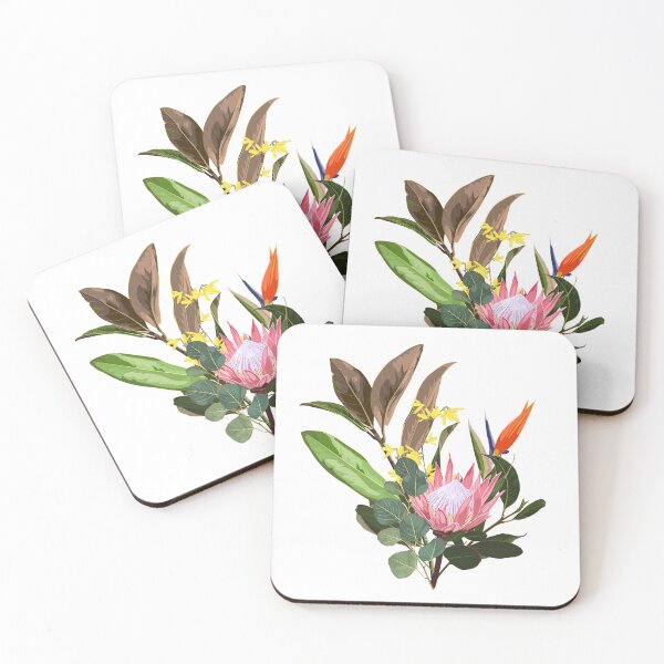 Item preview, Hand drawn illustration of a beautiful protea and tropical flowers, magnolia branch bouquet. designed and sold by MatyKotiv.